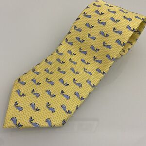 Tommy Hilfiger‎ Men's Tie Necktie Yellow Animal Print 100% Silk Woven Whale 56"L